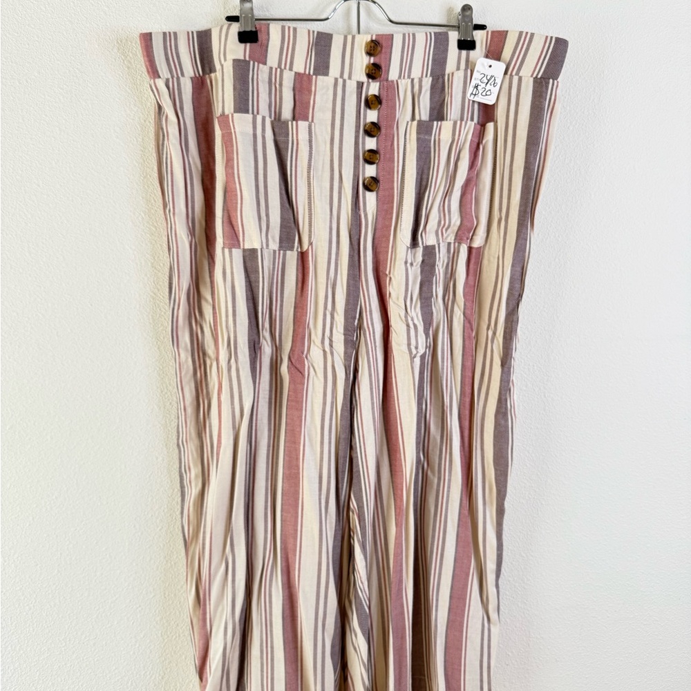 Striped Wide-Leg Pants with Button Detail